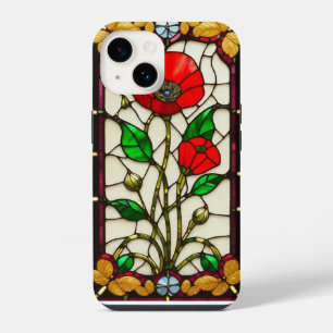 Red Flower Elegant Stained Glass Art iPhone 14 Case