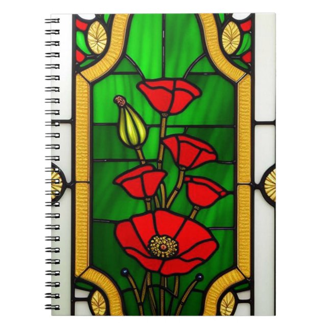 Red Flower Elegant Stained Glass Art Notebook (Front)
