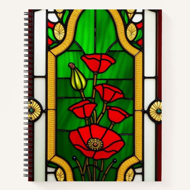 Red Flower Elegant Stained Glass Art Notebook (Front)