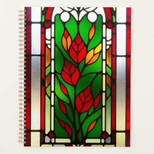 Red Flower Elegant Stained Glass Art Planner