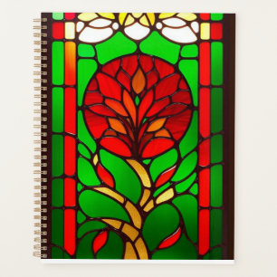 Red Flower Elegant Stained Glass Art Planner
