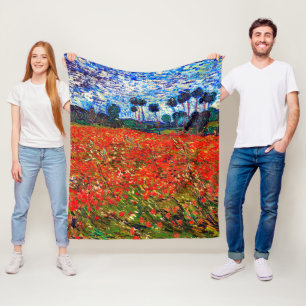 Red Flower Field, Van Gogh Fleece Blanket