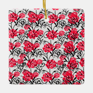 Red Flower Floral Illustration Pattern Design Ceramic Ornament