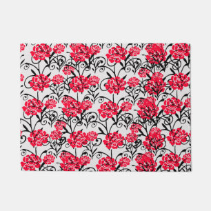 Red Flower Floral Illustration Pattern Design Doormat