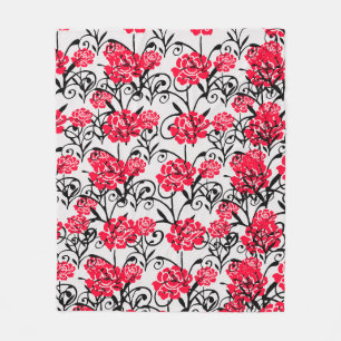 Red Flower Floral Illustration Pattern Design Fleece Blanket