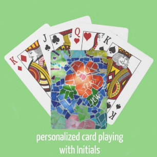 Red Flower Green Koi Fish Colourful Mosaic Playing Cards