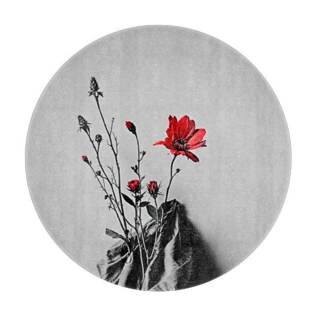 Red Flower Grey Art Cutting Board (Front)