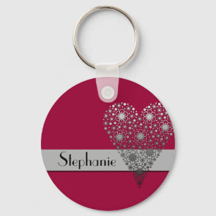 Red Flower Heart Cute custom name keychain