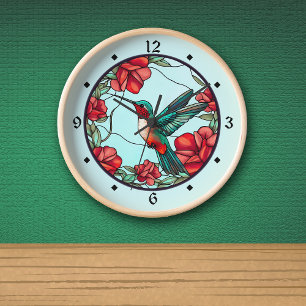 Red Flower Hummingbird Clock