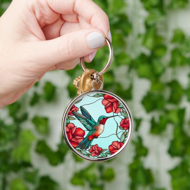 Red Flower Hummingbird Key Ring (Hand)