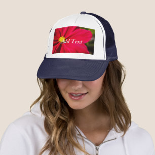 Red Flower image Printed with Add Text-Cap Super Trucker Hat