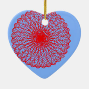 red flower in blue abstract art ceramic tree decoration