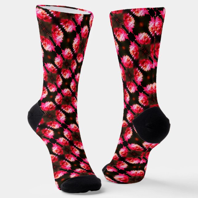 Red Flower In Sunlight Close Up Pattern    Socks (Angled)