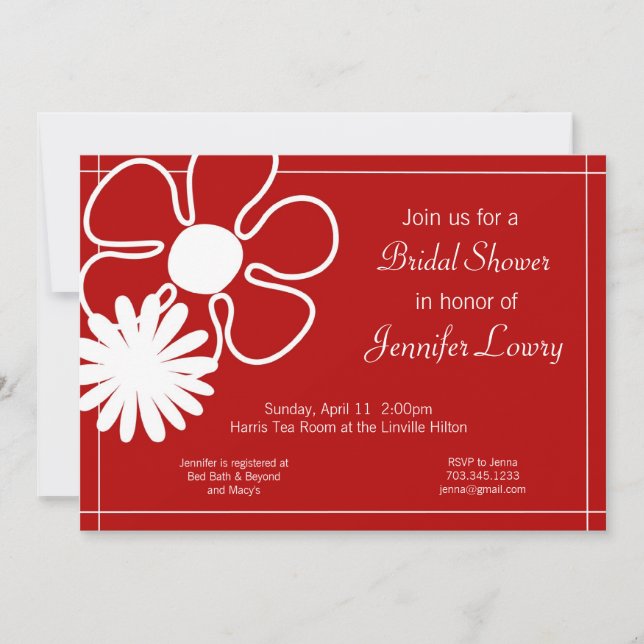 Red Flower Invitation for Bridal, Baby or Birthday (Front)