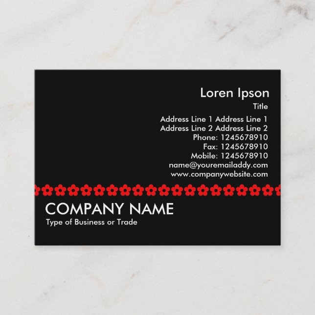 Red Flower Line - Black Business Card (Front)