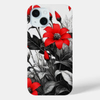 Red Flower On Black White Plant