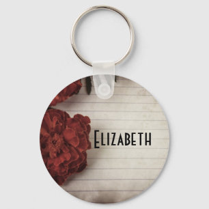 Red Flower on Lined Paper Personalised Key Ring