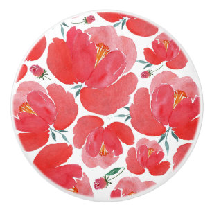 Red Flower Pattern Knobs & Pulls