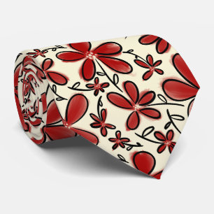 Red flower pattern tie