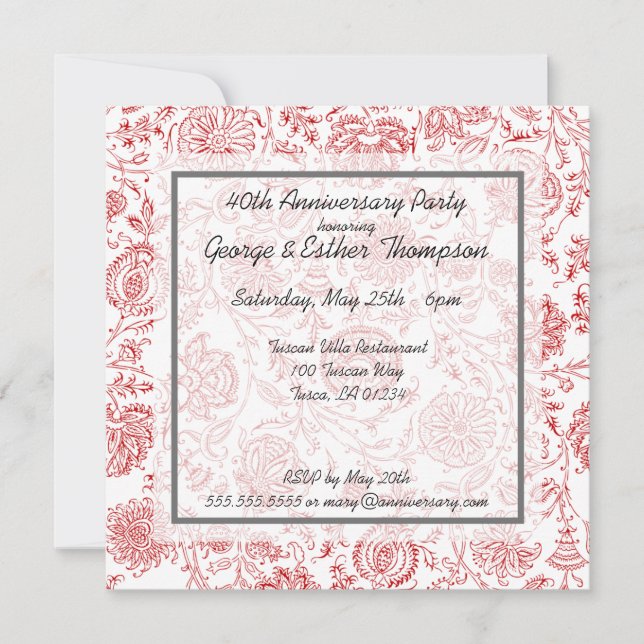Red Flower Pattern Wedding Anniversary Invitations (Front)