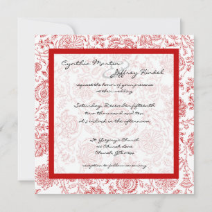 Red Flower Pattern Wedding Invitations