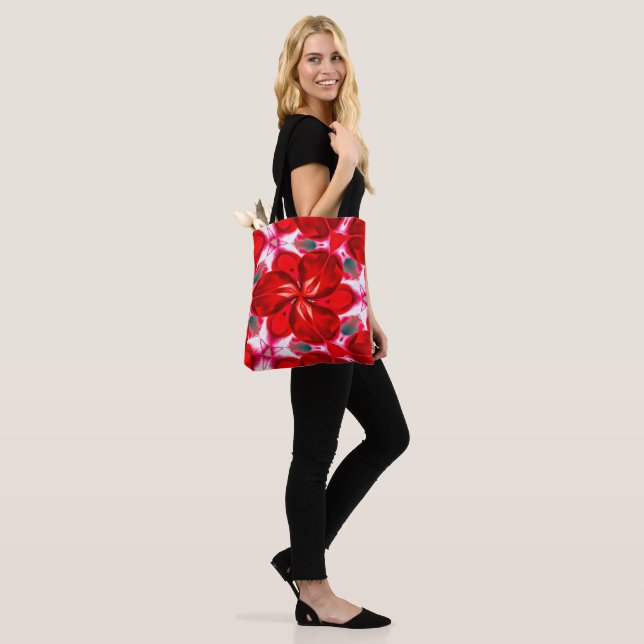 Red Flower Plumeria Pattern Tote Bag (On Model)