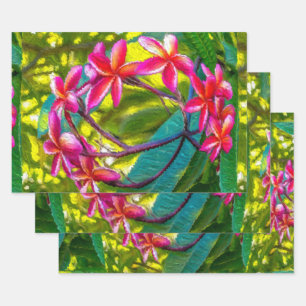 Red Flower Plumeria Pattern Wrapping Paper Sheet