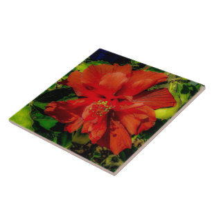 Red Flower Power Ceramic Tile