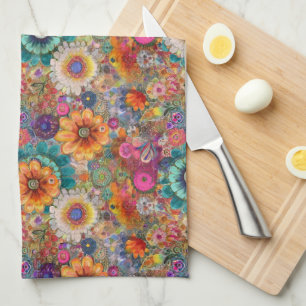 Red Flower Power Kitchen Towel