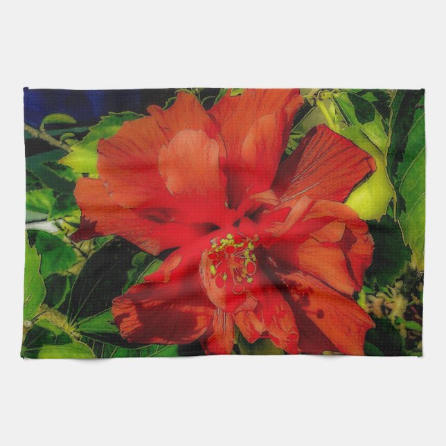 Red Flower Power Tea Towel (Horizontal)