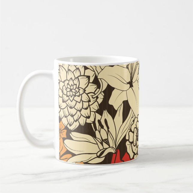 Red Flower Radiance: Seamless Splendour Coffee Mug (Left)