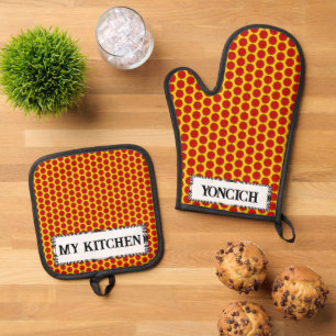 Red Flower Ribbon by Kenneth Yoncich Oven Mitt & Pot Holder Set