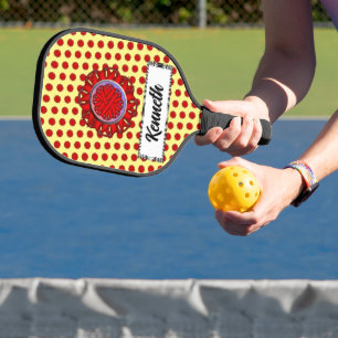 Red Flower Ribbon by Kenneth Yoncich Pickleball Paddle