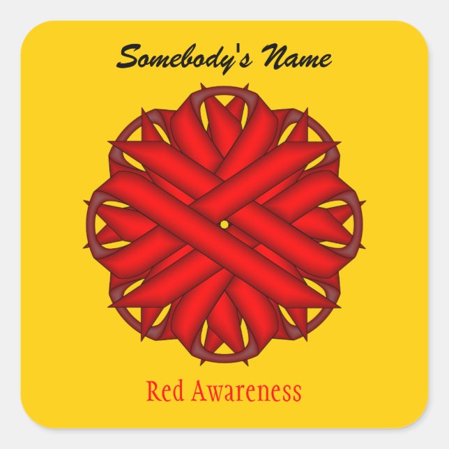 Red Flower Ribbon by Kenneth Yoncich Square Sticker (Front)