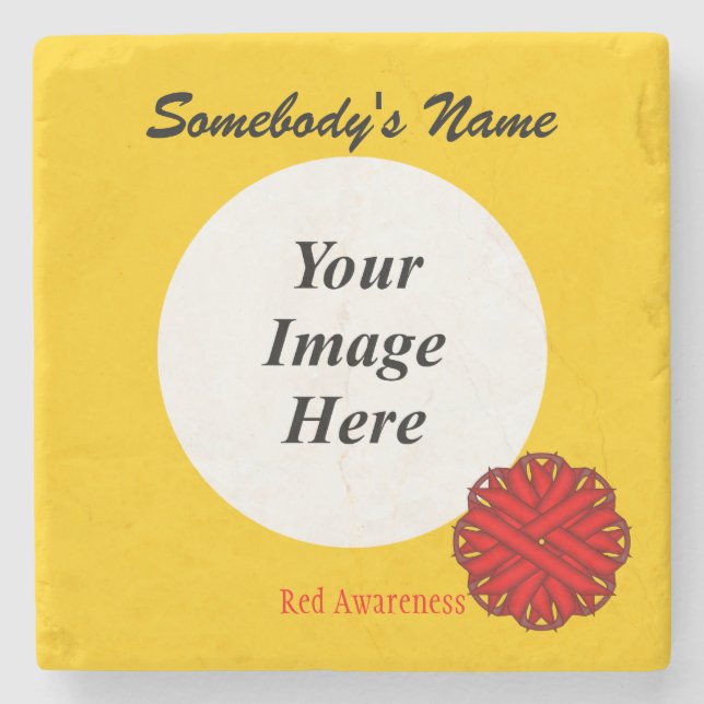 Red Flower Ribbon by Kenneth Yoncich Stone Coaster (Front)