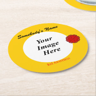Red Flower Ribbon Template by Kenneth Yoncich Round Paper Coaster
