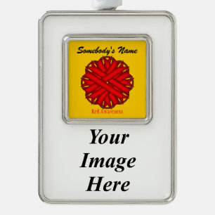 Red Flower Ribbon Tmpl (V-I) by Kenneth Yoncich Silver Plated Framed Ornament