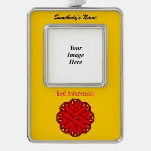 Red Flower Ribbon Tmpl (V-O) by Kenneth Yoncich Silver Plated Framed Ornament