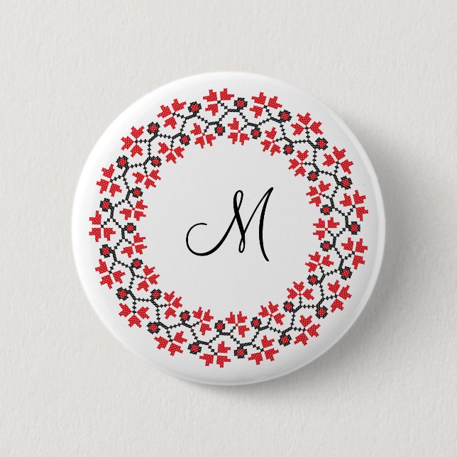 Red flower ring Personalised Monogram Initial 6 Cm Round Badge (Front)
