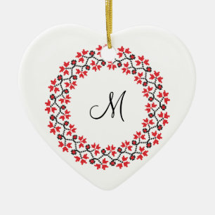 Red flower ring Personalised Monogram Initial Ceramic Tree Decoration