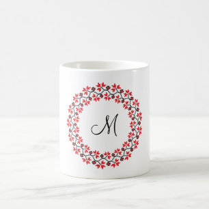 Red flower ring Personalised Monogram Initial Coffee Mug