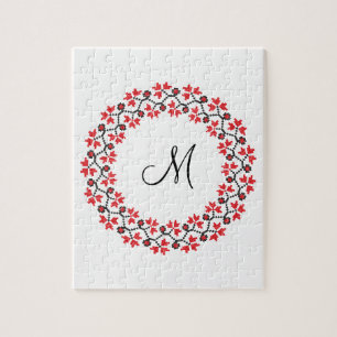 Red flower ring Personalised Monogram Initial Jigsaw Puzzle