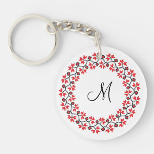 Red flower ring Personalised Monogram Initial Key Ring