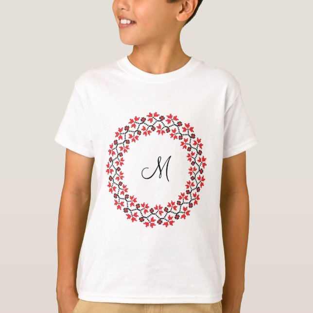 Red flower ring Personalised Monogram Initial T-Shirt (Front)