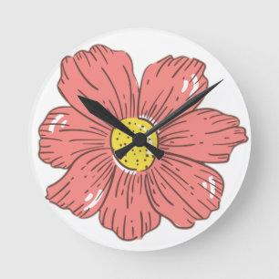Red flower round clock