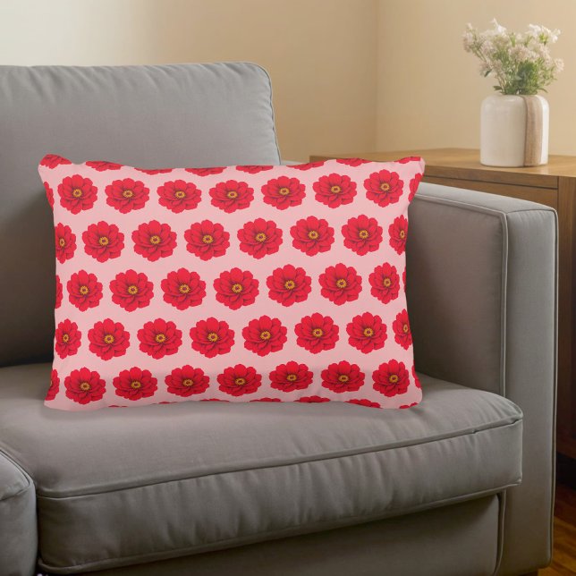 Red Flower Seamless Pattern Accent Pillow (Accent pillow with seamless pattern of a red flower)