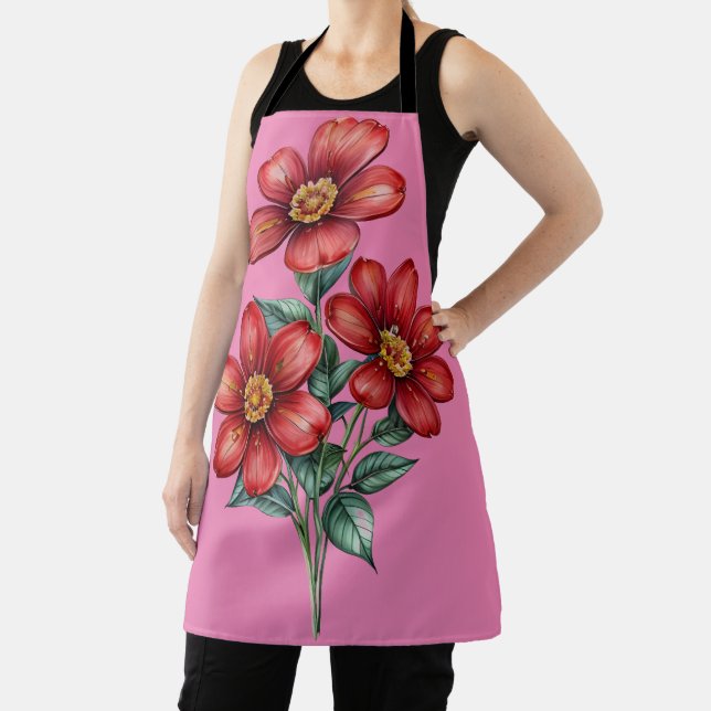 Red Flower Sketch Apron (Insitu)