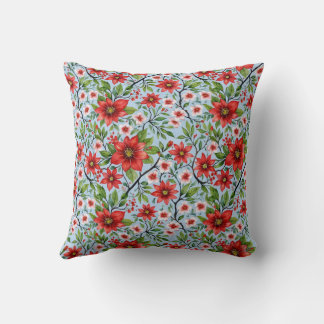 Red Flower Sky Garden Throw Pillow
