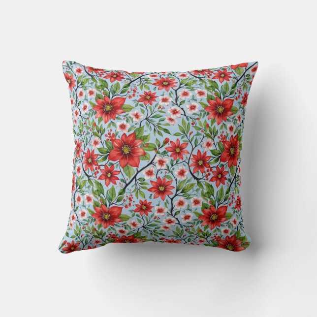 Red Flower Sky Garden Throw Pillow (Back)