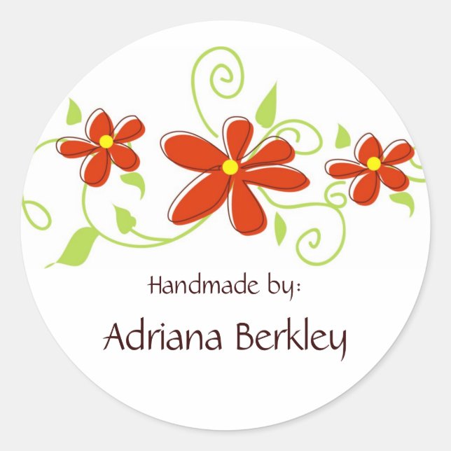 Red Flower Sticker Labels for Handmade Items (Front)